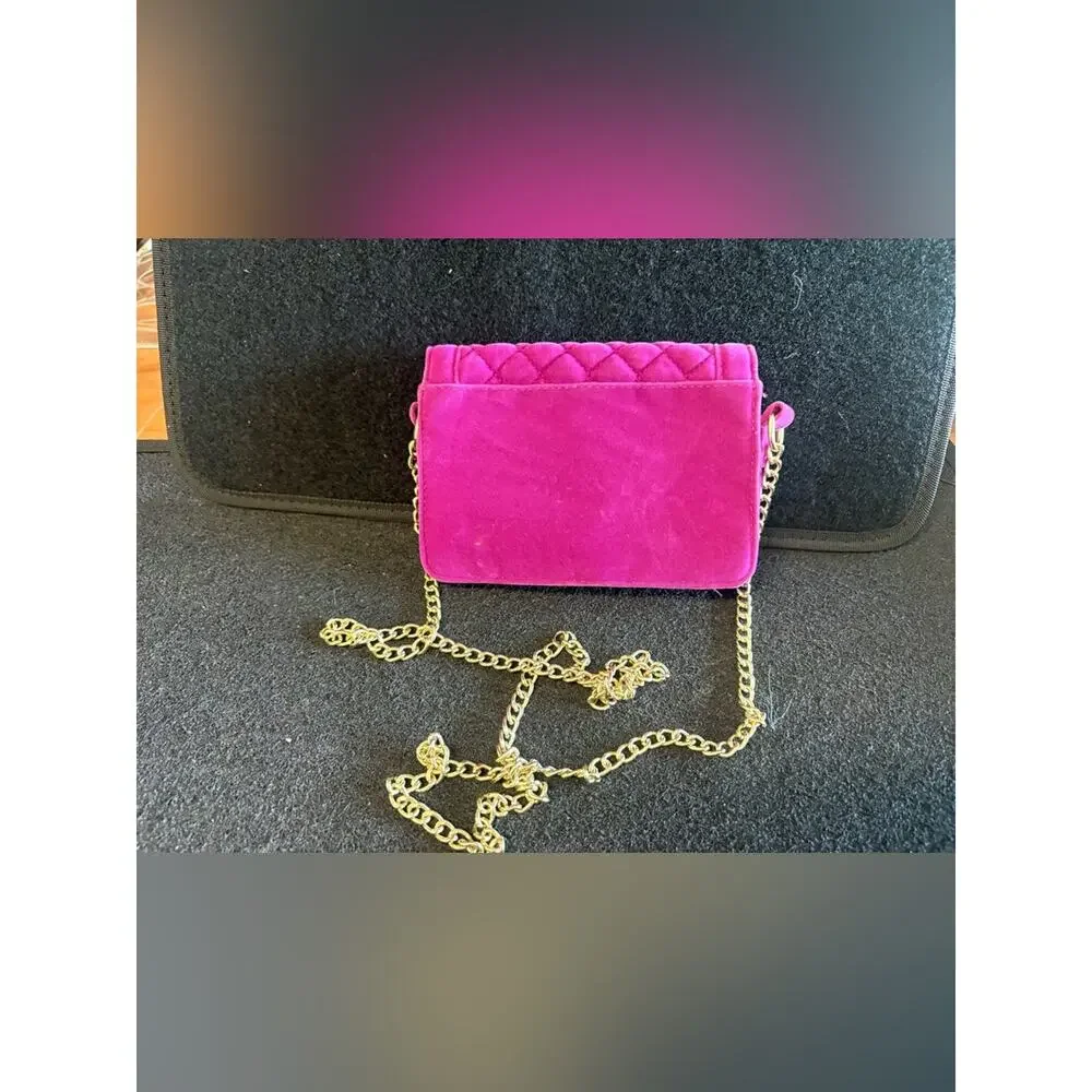 a.n.a. Hot Pink Velvet Quilted Crossbody Bag Gold Chain Turn Lock Purse